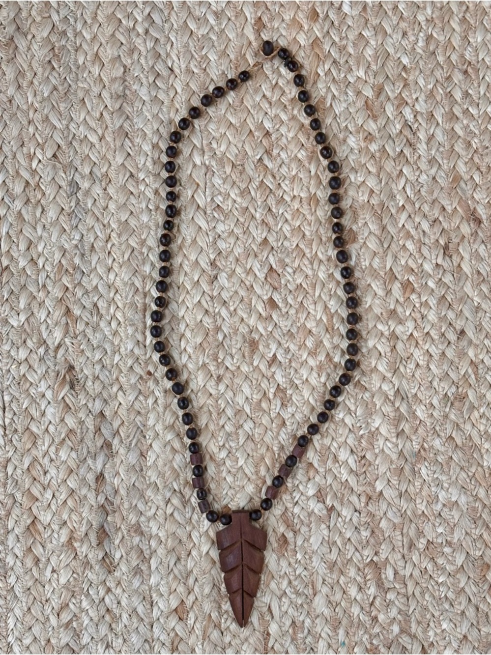 Hand Carved Wooden Arrowhead Pendant With Beads by Indigenous Brazilian Artist